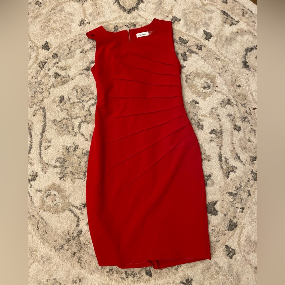 Calvin Klein Red A-Line Dress Size 2